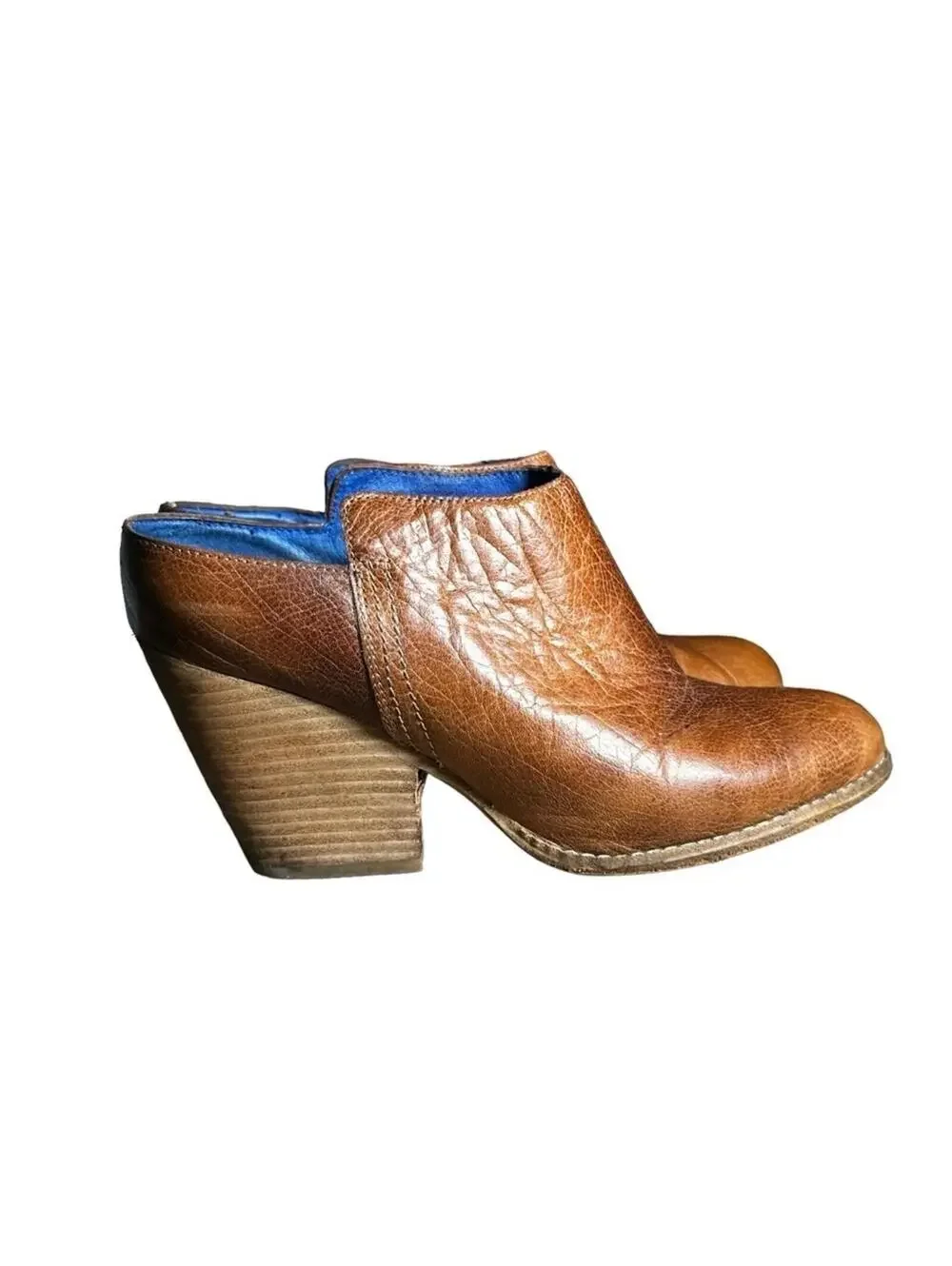 JEFFREY CAMPBELL • Ibiza Last Vinton Brown Leather Stack Heel Mules Booties 7.5